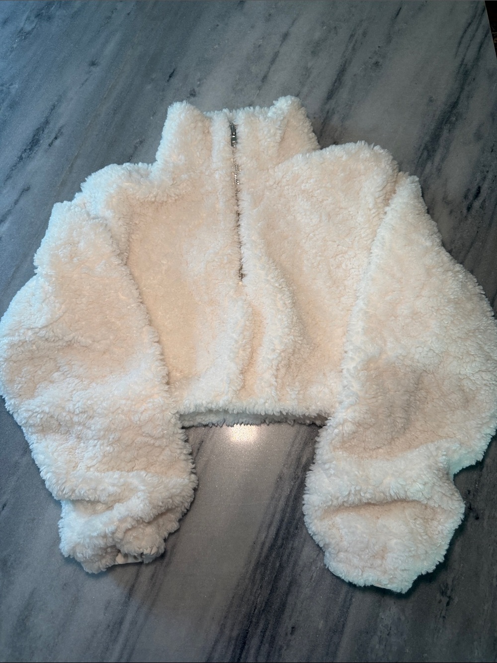 naked wardrobe Cream Plush Sherpa Half-Zip Jacket